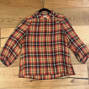 Madewell Silk Plaid Blouse with Peter Pan Collar